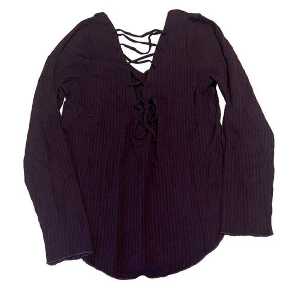 Chaser Purple Waffle Print Long Sleeves Strappy Tie Back Top Size M NWT - Picture 3 of 13